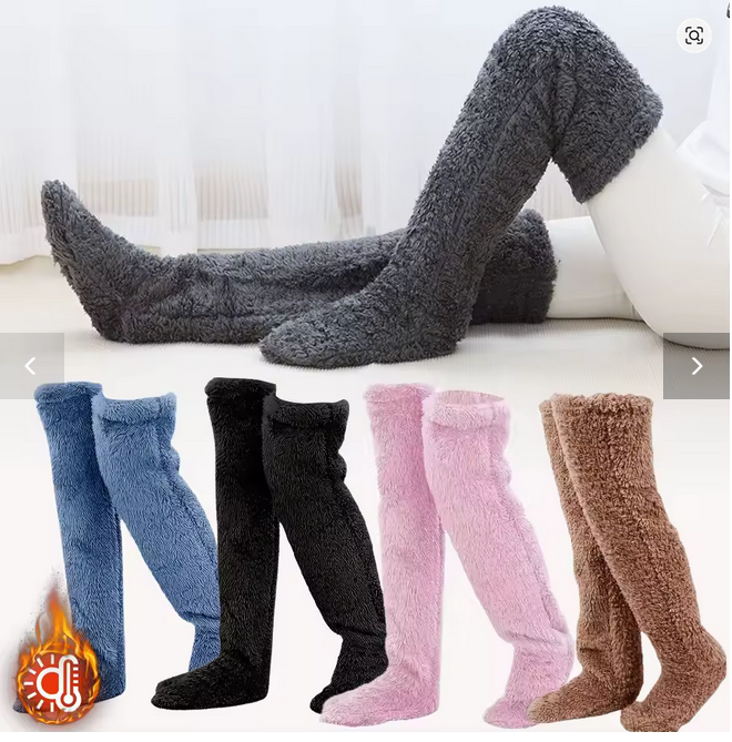 Fluffy Thigh-High Socks – Fuzzy Over-Knee Teddy Leggings with Cozy Paw Slipper Design