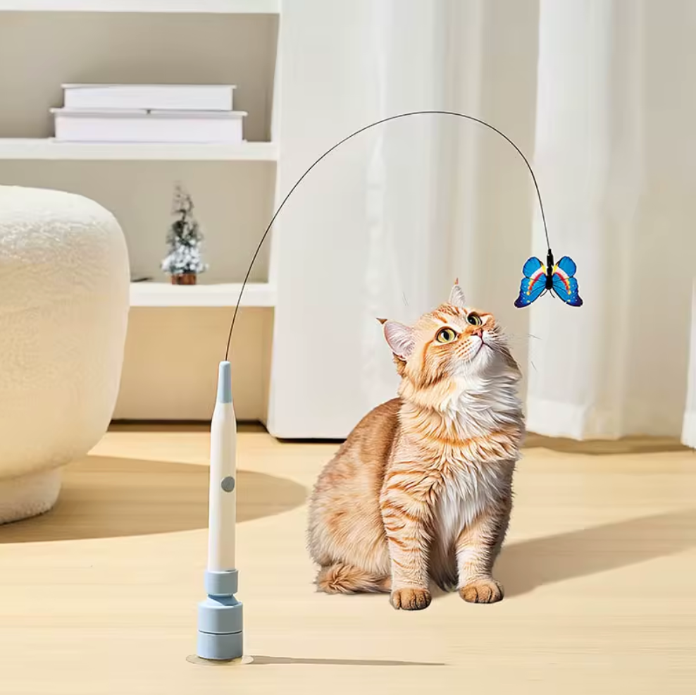 Interactive Elastic Wand Cat Toy with Butterfly Teaser