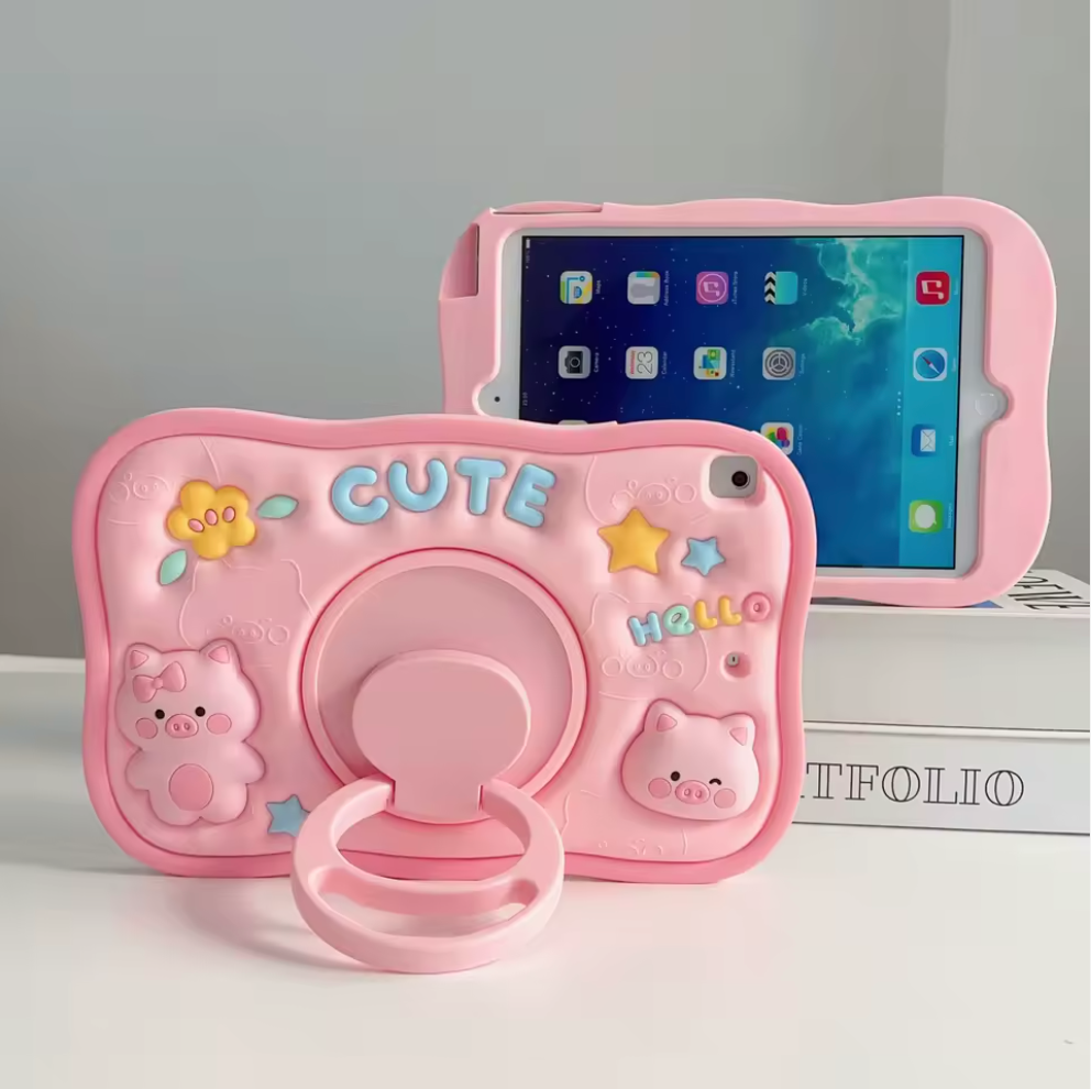 Cartoon Camera-Style Tablet Protective Case with Ring Stand