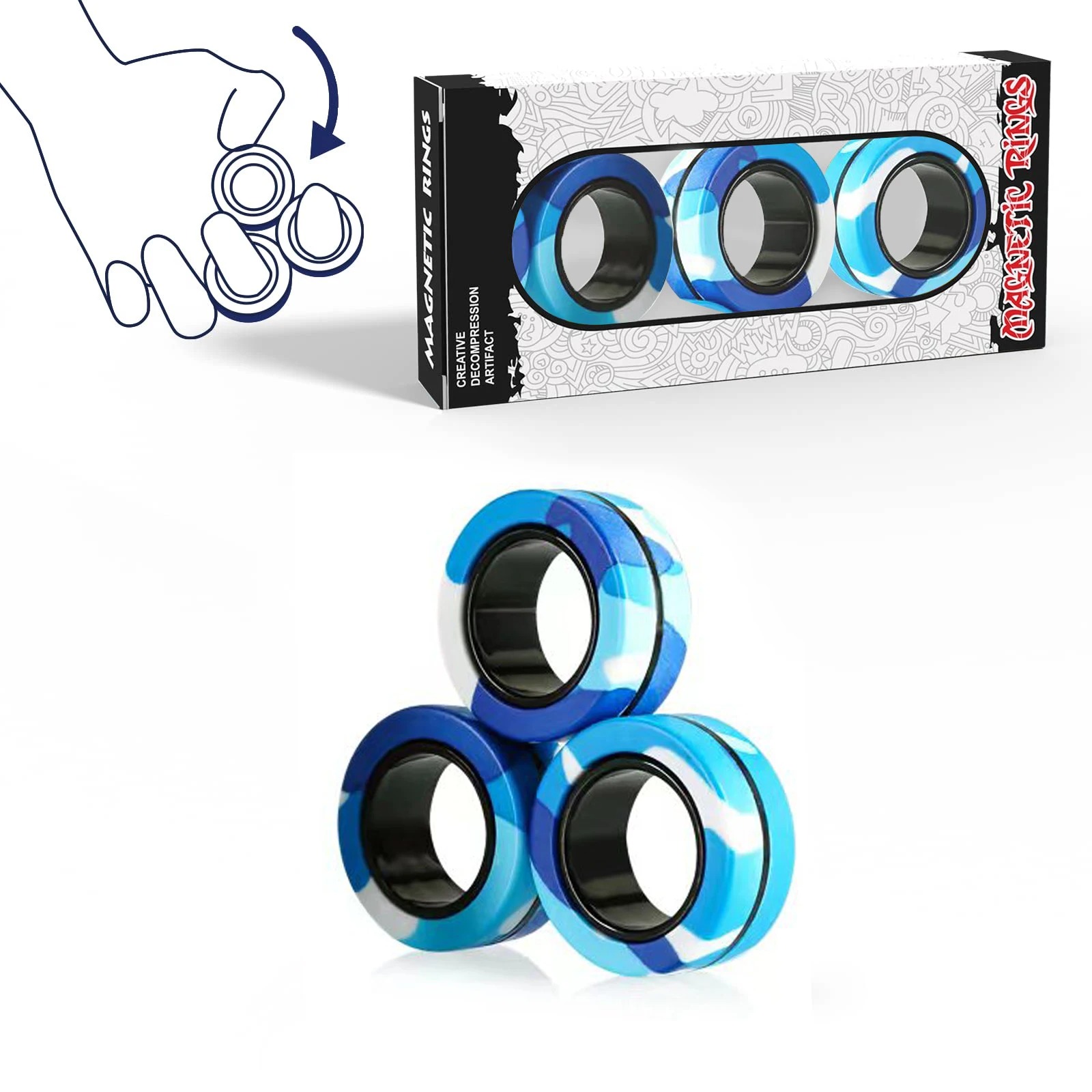 Magnetic Fidget Rings – 3-Piece Stress Relief Set